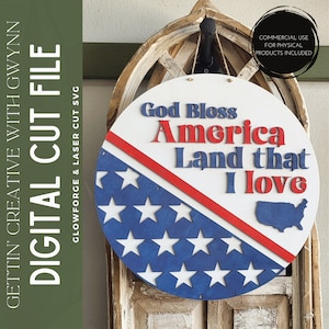 Glowforge File | Laser SVG File | Patriotic Door Hanger SVG | Laser America SVG | Laser Cut File | Glowforge Sign File | Laser Door Hanger