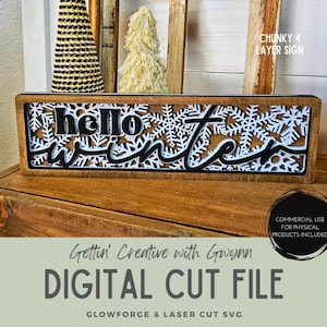 Glowforge File | Laser SVG File | Snowflake Shelf Decor SVG | Laser Signs SVG | Laser Cut File | Winter Laser File | Winter Snow Sign Decor