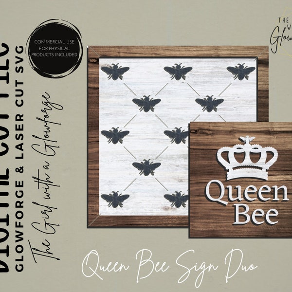 Glowforge File | Laser SVG File | Queen Bee Sign SVG | Laser Signs SVG| Laser Cut File | Glowforge Sign File | Bee Laser | 3D Bee | Mother's