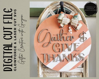 Colgador de puerta cortado con láser SVG / Colgador de puerta láser de otoño / Archivo de signo de Acción de Gracias / Láser de otoño SVG / Archivo de caída láser Glowforge / Otoño Glowforge
