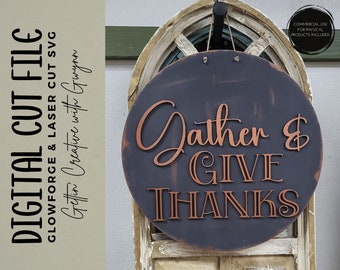 Colgador de puerta cortado con láser SVG / Colgador de puerta láser de otoño / Archivo de signo de Acción de Gracias / Láser de otoño SVG / Archivo de caída láser Glowforge / Otoño Glowforge