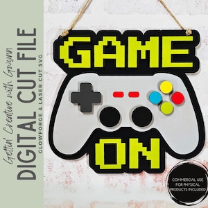 Game On Sign Laser SVG | Gamer Laser Cut File | DIY Craft Project SVG for Kids or Adults | Video Game File for Teens | Laser Gamer Design