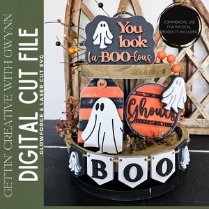 Glowforge File | Laser SVG File | Ghost Tier Tray SVG | Tier Tray SVG| Laser Cut File | Halloween Laser Decor | Ghost Tier Tray File