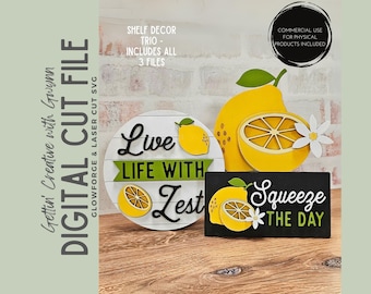 Glowforge File | Laser SVG File | Lemon Shelf Decor SVG | Laser Signs SVG | Laser Cut File | Summer Laser File | Lemonade Sign Decor