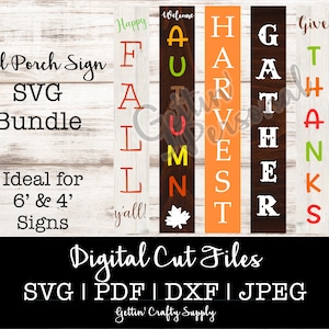 Pakiet Fall Porch Sign SVG | Happy Fall Yall SVG | Welcome Autumn SVG | Give Thanks Cut File | Gather Cut File | Harvest Silhouette File