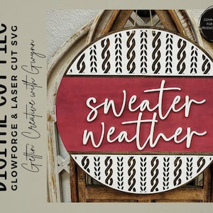 Laser Cut Door Hanger SVG | Fall Laser Door Hanger | Sweater Weather File | Fall Laser SVG | Glowforge Laser Fall File | Glowforge Fall