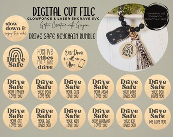 Laser Keychain File | Laser SVG File | Laser Wristlet SVG | Keychain SVG | Laser Engrave File | Drive Safe | Keychain Design Laser File