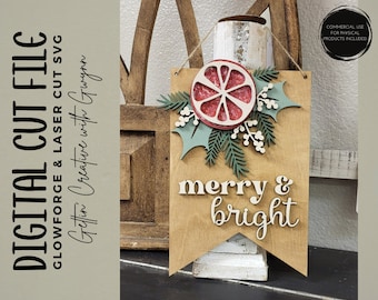 Lasergesneden kerstteken SVG | Kerst laser SVG teken | Hygge Deurhanger Bestand | Boho kerstlaserdeurvijl | Glowforge Kerstmis