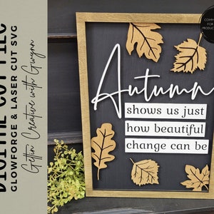 Fall Sign Laser SVG | Autumn Framed Laser Sign | Fall Leaves Framed SVG | Fall Laser SVG | Glowforge Laser Fall File | Glowforge Fall