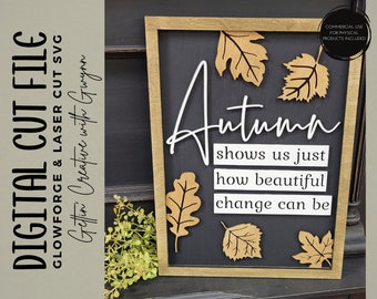 Signe d'automne Laser SVG | Panneau laser encadré d'automne | Feuilles d'automne SVG encadré | Automne Laser SVG | Fichier de chute laser Glowforge | Chute de Glowforge