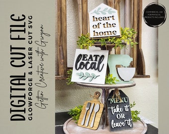 Glowforge File | Laser SVG File | Kitchen Tier Tray SVG | Tier Tray SVG| Laser Cut File | Boho Kitchen Laser Decor | Glowforge Tier Tray Set