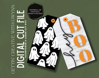 Laser Cut Halloween SVG | Ghost Laser Door Tags | Halloween Sign File | Hey Boo Laser SVG | Glowforge Laser Halloween File | Glowforge Fall