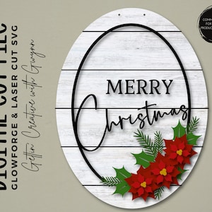 Laser Cut Door Hanger SVG | Christmas Laser Door Hanger | Poinsettia Sign File | Laser SVG | Glowforge Laser Door File | Glowforge Christmas