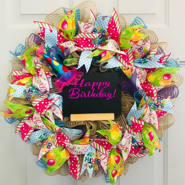 Birthday Wreath, Birthday Chalkboard Wreath, Birthday Decor, Personalized Birthday Wreath