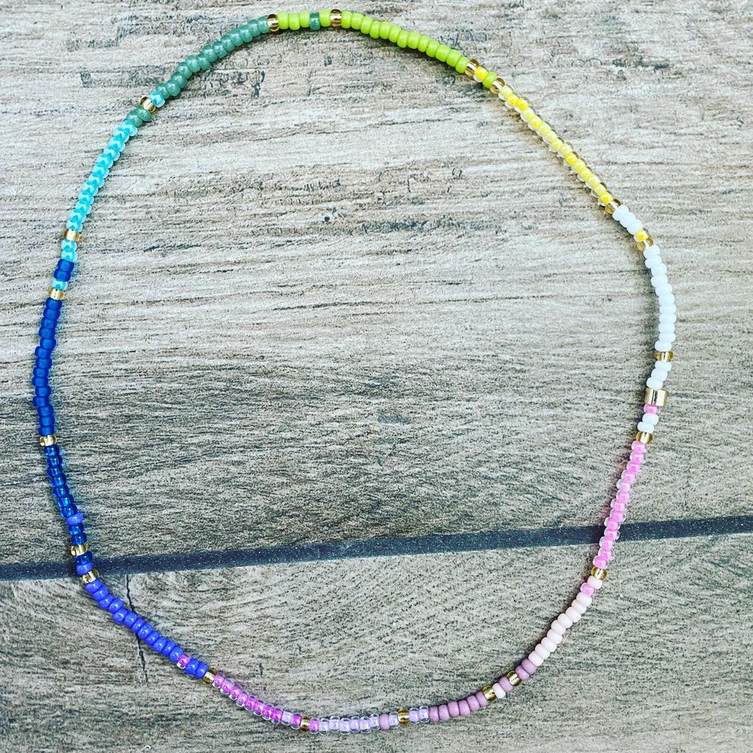 Rainbow Coloured Glass Seed Bead Necklace // Handmade Seed Bead Coloured Necklace // Unique Mum