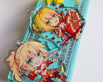 Fate Grand Order FGO 2.5 inch glitter keychain mordred nero