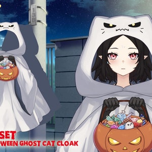 Vtuber Asset Animated Halloween Ghost Cat Costume Blanket model