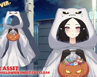 Vtuber Asset Animated Halloween Ghost Cat Costume Blanket model