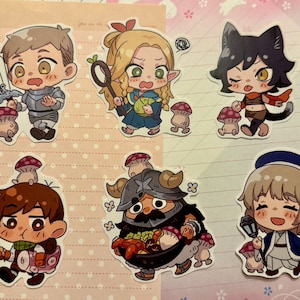Delicious in dungeon meshi 3inch stickers Laios Marcille Senshi Falin