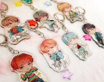 BTS Bangtan Army 2.5 glitter keychain charm Jungkook V Taehyung Rapmon Suga Jimin Jin Jhope