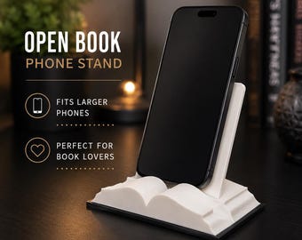 Open Book Phone Stand | Book Lover Gift | 3D Printed Phone Holder | Reader Desk Accessory | Literary Decor | Smartphone Stand