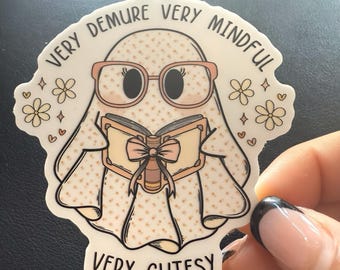 Bookish Ghost Sticker, Demure Halloween Laptop Sticker, Waterproof