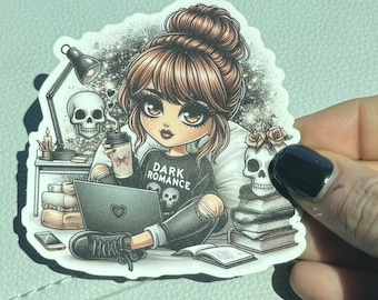 Dark Romance Doll with red hair,  bookish sticker, ereader waterproof sticker