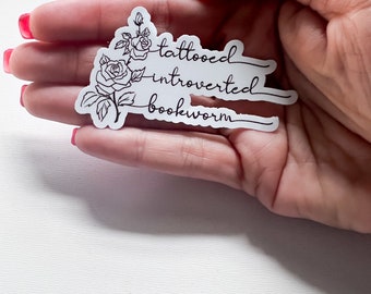 Tattooed Bookworm, kindle, ereader book reader, large waterproof sticker