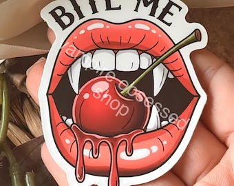 Bite me vampire fangs sticker