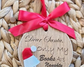 My books are naughty, stocking tag, ,Christmas tree ornament, farmhouse Christmas ornament