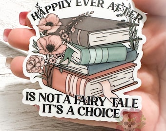 Happier ever after bookish fairytales, kindle, ereader, book, large bookish waterproof sticker