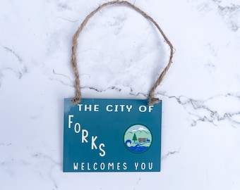 Forks Washington mini sign, Christmas tree ornament, farmhouse Christmas ornament