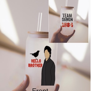 Damon,  vampire 16 ounce glass tumbler with bamboo lid