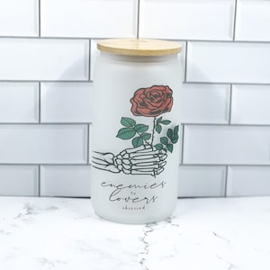 Enemies to lovers book reader 16 ounce glass tumbler with bamboo lid