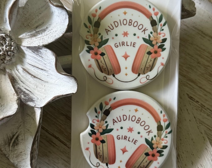 Audiobook Girlie Bookish ceramic car coaster set