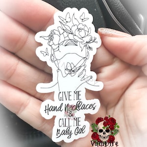 Hand necklaces and call me babygirl, book, bookish waterproof sticker