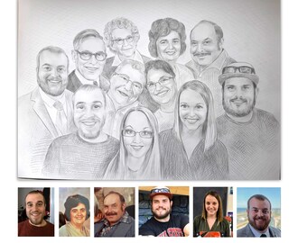 Hand Drawn Portrait. Portrait from different photos. Custom Pencil portrait. family portrait. Pencil drawing. Drawing by Photo.