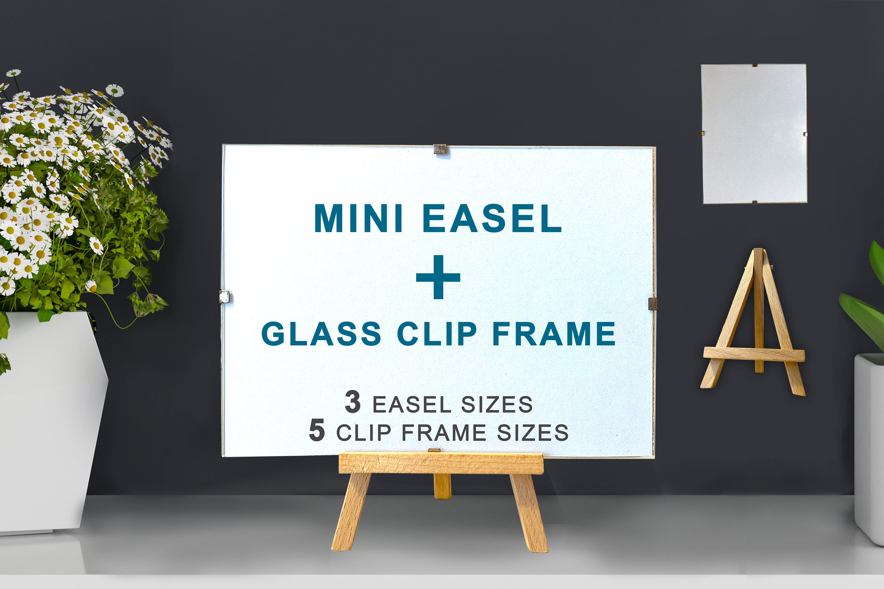 Mini Easel With Glass Clip Frame Desktop Stand Natural Wooden Etsy