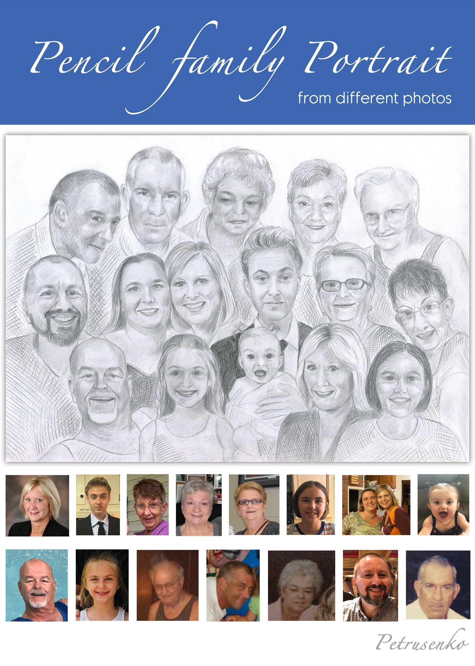 Hand Drawn Family Portrait. Multiple Photo Portrait. Family - Etsy