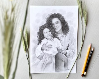 Ritratto a matita personalizzato disegnato a mano
