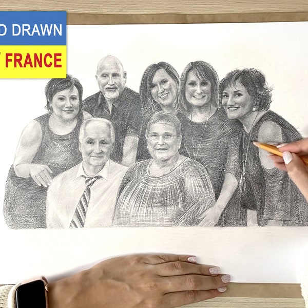 Hand drawn portrait, custom drawing from photo, Portrait from different photos. Custom Pencil portrait. family portrait. Pencil drawing