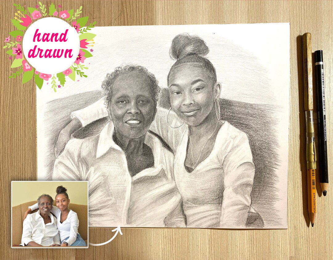 Hand Drawn Portrait, Custom Drawing From Photo, Portrait From Different ...