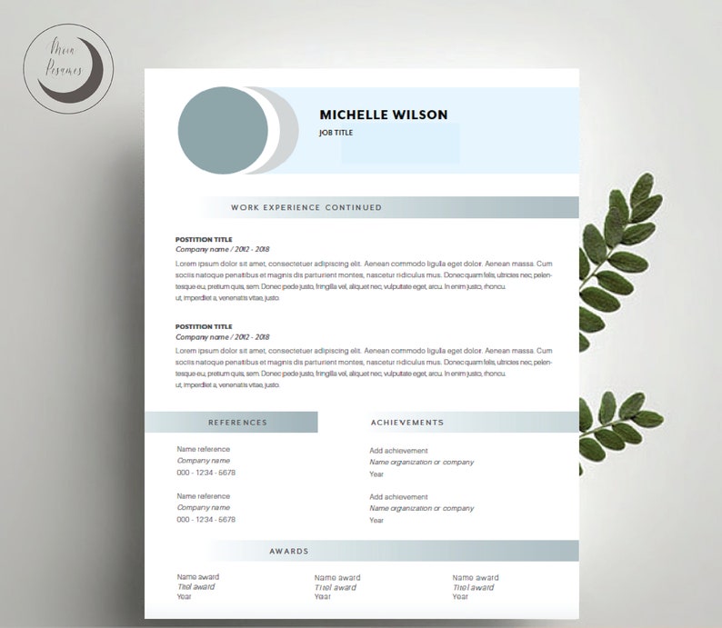 ResumeCV Template Clean Modern Template Conservative /'Michelle/' Instant Digital Download Cover Letter