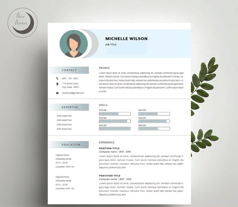 ResumeCV Template Clean Modern Template Conservative /'Michelle/' Instant Digital Download Cover Letter