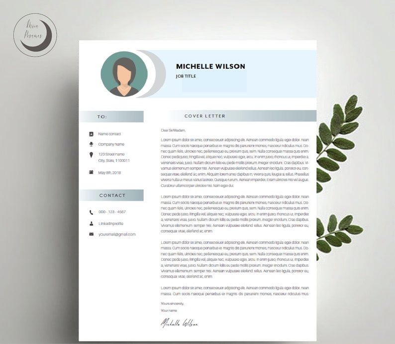 ResumeCV Template Clean Modern Template Conservative /'Michelle/' Instant Digital Download Cover Letter