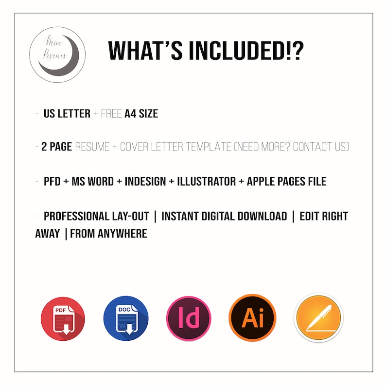 ResumeCV Template Clean Modern Template Conservative /'Michelle/' Instant Digital Download Cover Letter