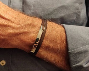 Bracciale in acciaio fatto a mano, braccialetto in pelle da uomo, regalo di anniversario per uomo, regalo per coppia, regalo per il mio ragazzo, regalo per il padre