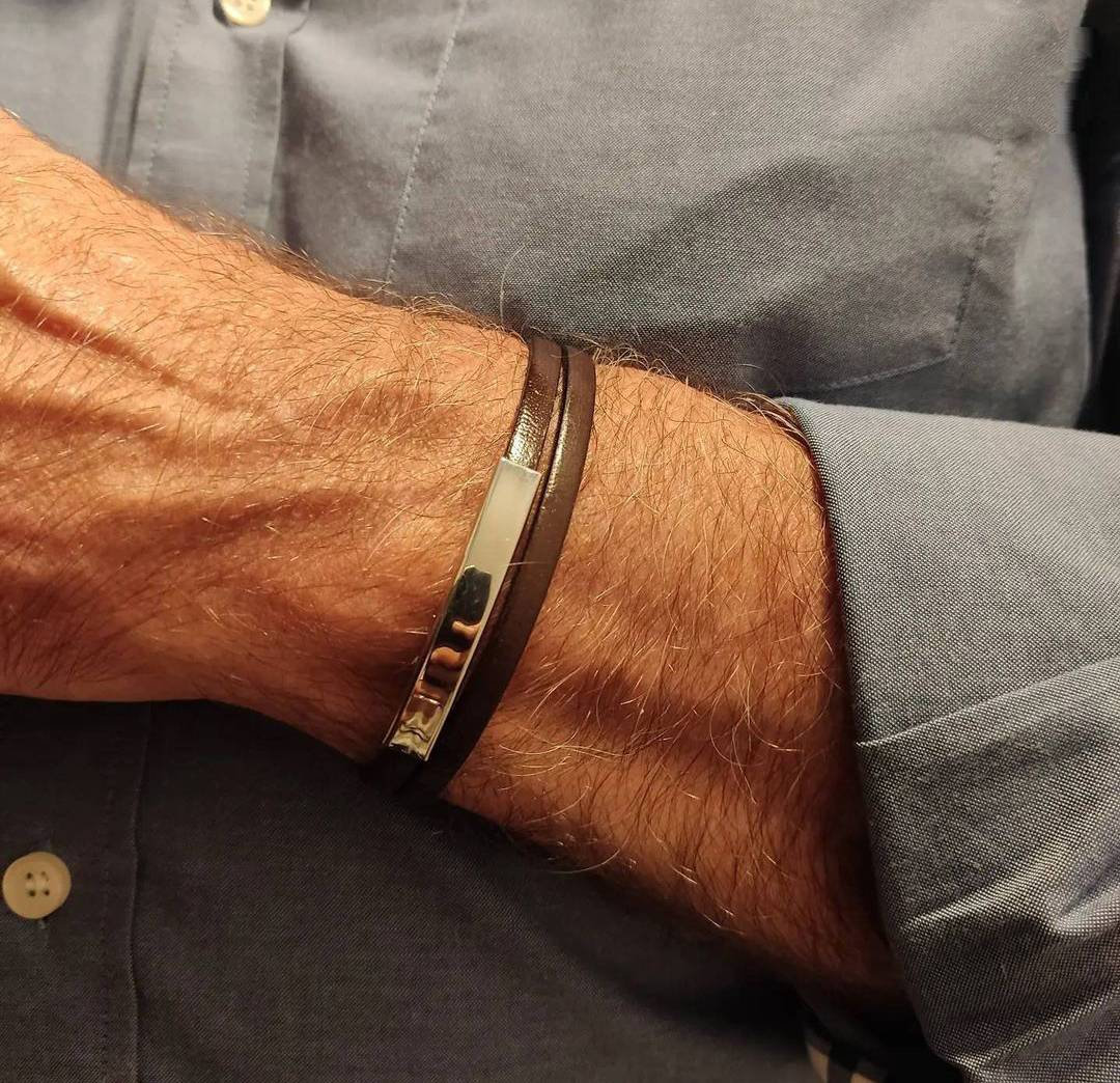 Handmade steel bracelet, men's leather bracelet, men's anniversary gift, gift for couples, gift for my boyfriend, gift for father,