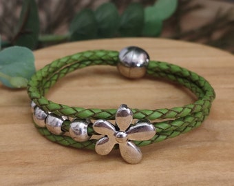 Flower bracelet, leather bracelets for women, customizable women&#39;s bracelets, anniversary gifts, grandmother gifts, Mother&#39;s Day gifts