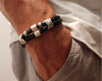 Men&#39;s leather bracelets, handmade men&#39;s bracelet, dad gift, personalized leather bracelet, anniversary gift for husband, gift for him